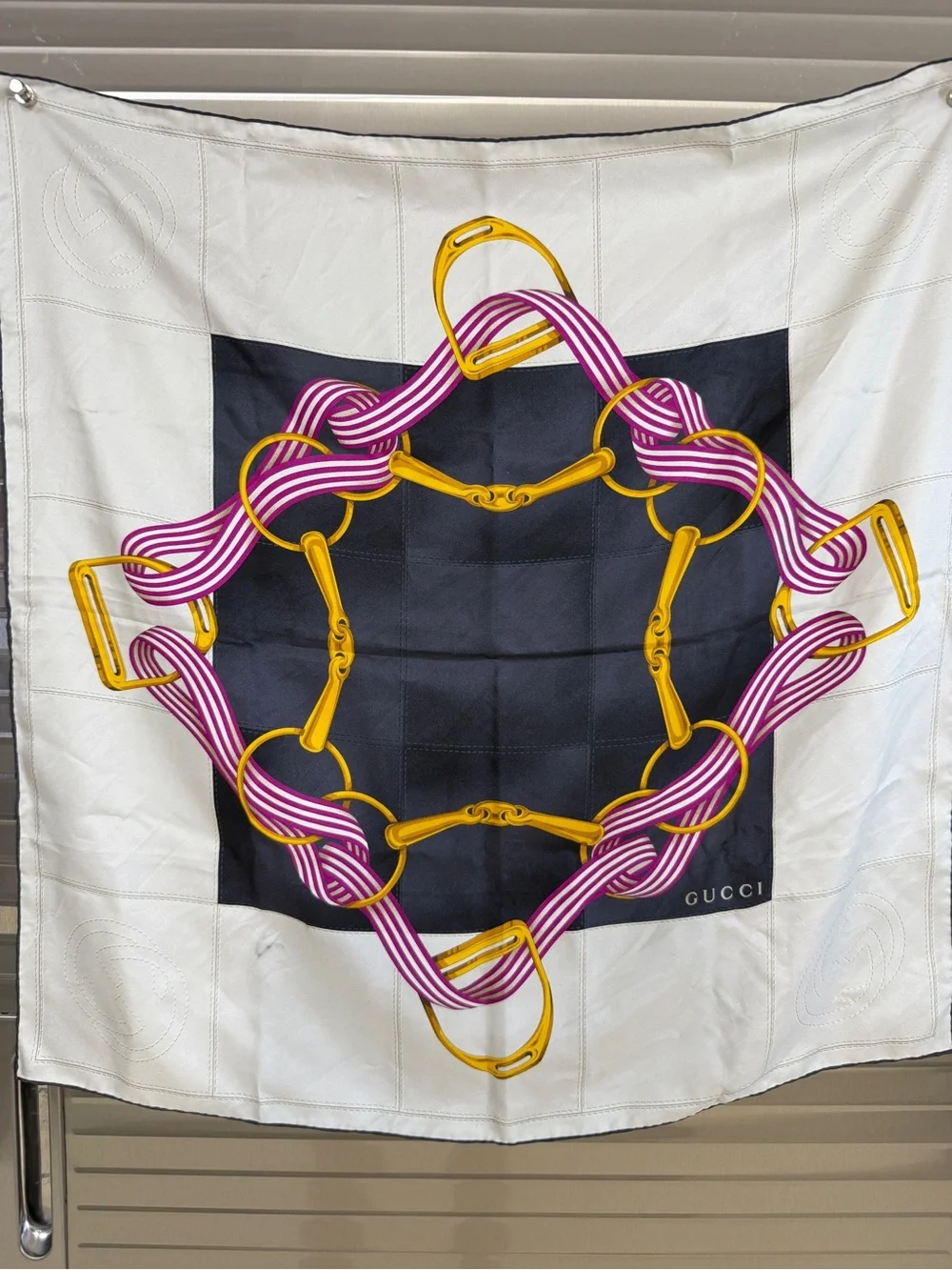 Gucci Horsebit Gucci Blue Printed Silk Square Scarf